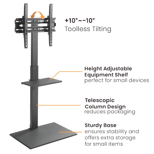 コンパクトな高さ調節可能なスチールテレビフロアスタンド FS22-44TP 35kg/77lbsまでのほとんどの32"~55"テレビ用 from china(chinese)
