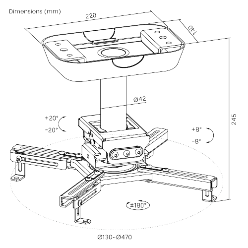 ヘビーデューティープロジェクター天吊り金具（平天井用） PRB-20-02S 最大45kg/99lbsのプロジェクターをサポートします from china(chinese)