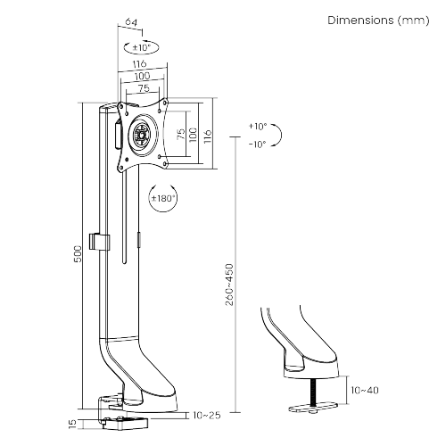 シングルスクリーン昇降ワークステーション互換モニターアーム LDT21-C01 追加の260-450mm(10.2"-17.7")の高さ調整範囲 from china(chinese)