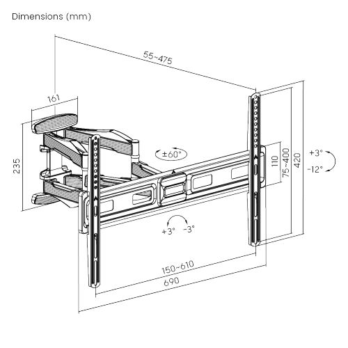 スタイリッシュなフルモーションテレビ壁掛け金具 LPA75-466 45kg/99lbsまでのほとんどの37"-80"テレビ用 from china(chinese)