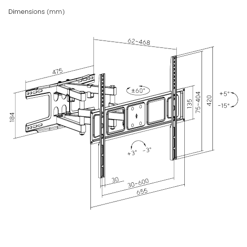 Affordable Full-Motion TV Wall Mount for Double Stud LPA63-466 For Most 37"-80" Flat Panel TVs  from china(chinese)