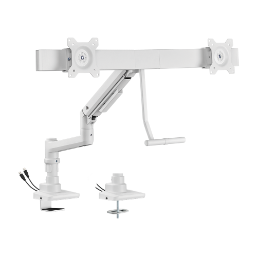 Fabulous Pole-Mounted Gas Spring Dual Monitor Arm With USB-A/USB-C Ports LDT69-C022UCP Fits two 17’’~32’’ monitors from china(chinese)