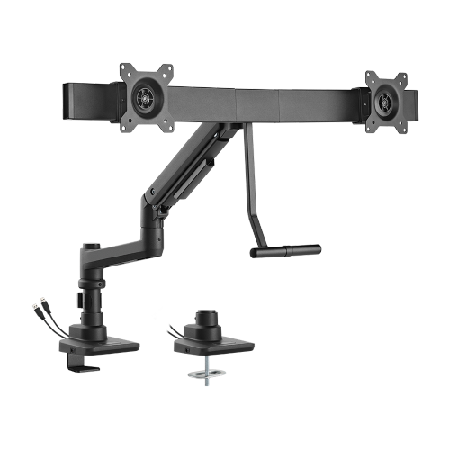 Fabulous Pole-Mounted Gas Spring Dual Monitor Arm With USB-A/USB-C Ports LDT69-C022UCP Fits two 17’’~32’’ monitors from china(chinese)