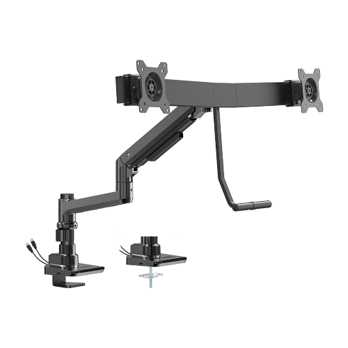 Fabulous Pole-Mounted Gas Spring Dual Monitor Arm With USB-A/USB-C Ports LDT69-C022UCP Fits two 17’’~32’’ monitors from china(chinese)