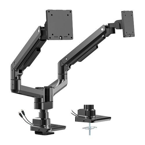 Fabulous Pole-Mounted Gas Spring Dual Monitor Arm With USB-A/USB-C Ports LDT69-C024UCP2 Supports monitors up to 20kg (44lbs) from china(chinese)