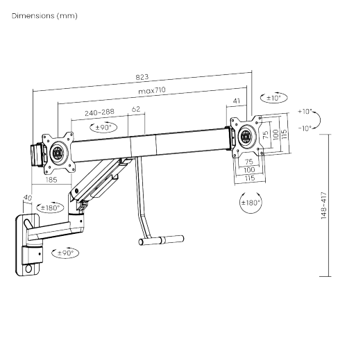 Fabulous Wall-Mounted Gas Spring Dual Monitor Arm LDA69-2112 Fits two 17’’~32’’ monitors  from china(chinese)
