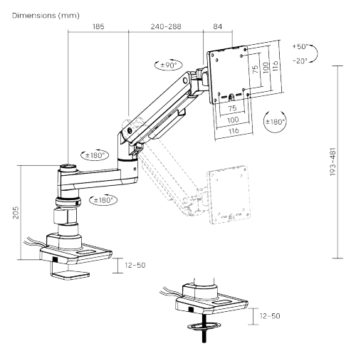 Fabulous Pole-Mounted Heavy-Duty Gas Spring Monitor Arm With USB-A/USB-C Ports LDT69-C012UCP Supports monitors up to 49’’ or weights ups to 20kg (44lbs) from china(chinese)