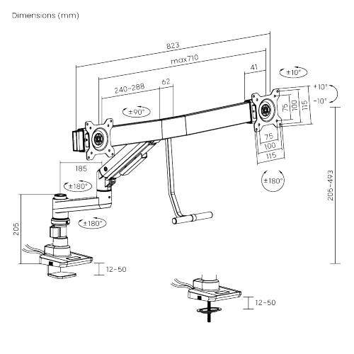 Fabulous Pole-Mounted Gas Spring Dual Monitor Arm With USB-A/USB-C Ports LDT69-C022UCP Fits two 17’’~32’’ monitors from china(chinese)