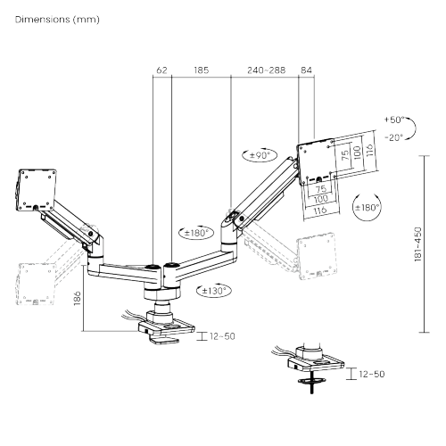 Fabulous Pole-Mounted Gas Spring Dual Monitor Arm With USB-A/USB-C Ports LDT69-C024UCP2 Supports monitors up to 20kg (44lbs) from china(chinese)