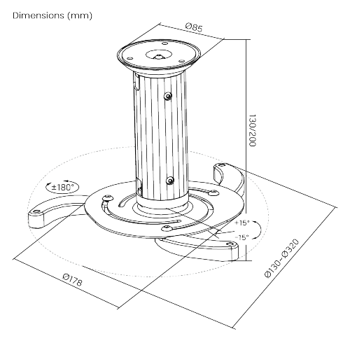SOPORTE DE TECHO DE ALUMINIO PARA PROYECTOR  PRB-1 Dos alturas disponibles from china(chinese)