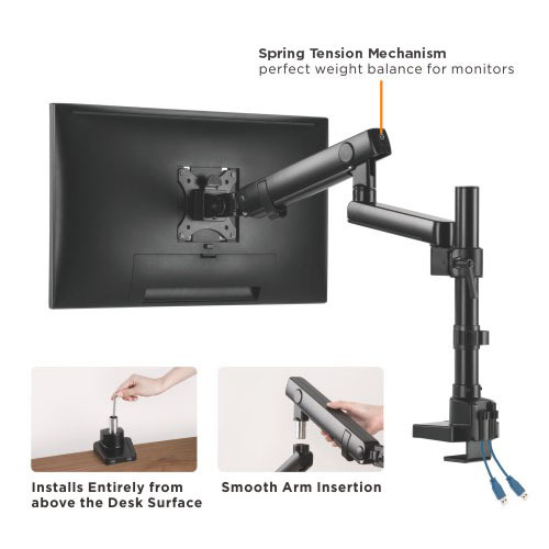 USBポート付きシングルモニターアルミニウムスリムポールマウントスプリングアシストモニターアーム LDT20-C012UP ほとんどの17"-32"モニター用 from china(chinese)