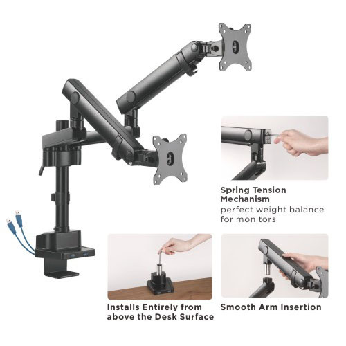 USBポート付きデュアルモニターアルミニウムスリムポールマウントスプリングアシストモニターアーム LDT20-C024UP ほとんどの17"-32"モニター用 from china(chinese)