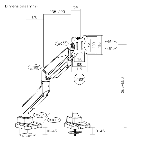 エコノミーヘビーデューティーシングルモニターガススプリング式モニターアーム LDT52-C012 ほとんどの17"-35"フラットパネルと曲面モニター用 from china(chinese)