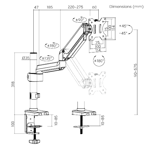 プレミアムシングルモニターアルミニウムガススプリング式ポールマウントモニターアーム LDT26-C012P モニターの調整と配置-小さなデスクトップに最適 from china(chinese)