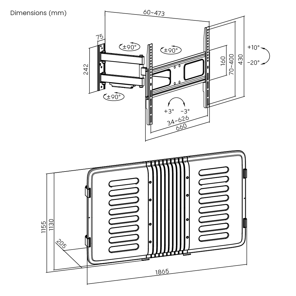 Weatherproof TV Enclosure with FullMotion Wall Mount (Fits 55''75