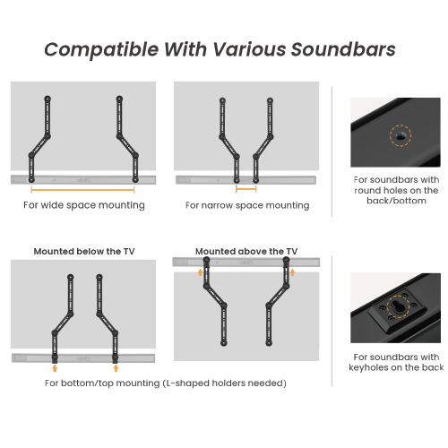 Universal Soundbar Mounts With L-Shaped Holders SB-70L for universal soundbars & TVs up to 90”  from china(chinese)