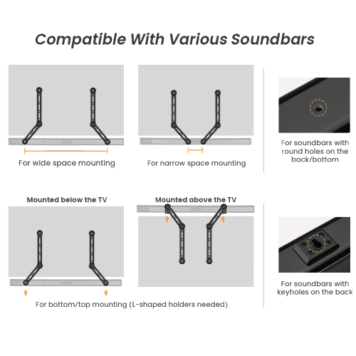 Universal Soundbar Mount With L-Shaped Holders SB-70S for universal soundbars & screens up to 49”  from china(chinese)