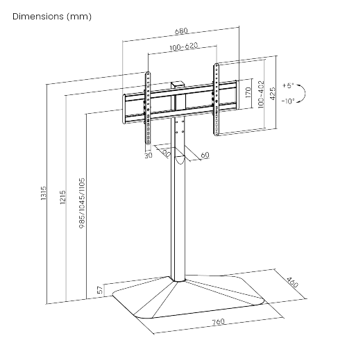 Single-Column Supersized Sturdy Base TV Floor Stand with 3-Level Height Adjustments FS48-46S Gain confidence with enhanced safety & stability from china(chinese)