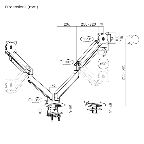 デュアルモニターアルミニウムヘビーデューティーガススプリング式モニターアーム LDT23-C024U 重くて特大の17"~35"モニター用 from china(chinese)