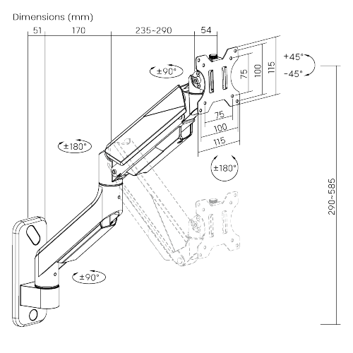 ヘビーデューティーガススプリング式モニター壁掛け金具 LDA39-1112 ほとんどの17"-35''モニターをサポートします from china(chinese)
