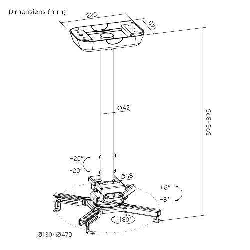 Heavy-Duty Projector Ceiling Mount (For Flat Ceiling) PRB-20-02M Support Projectors Up to 35kg/77lbs from china(chinese)