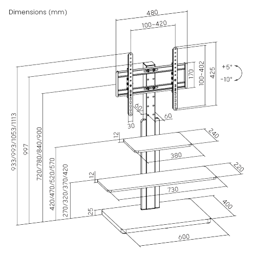 Economy Height-adjustable TV Floor Stand with Shelves  FS52-44T-02 Combing cost-effectiveness and asthetics from china(chinese)