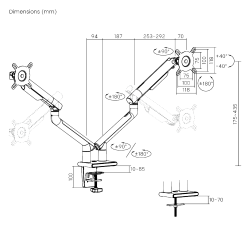 デュアルモニタープレミアムスリムアルミニウムスプリングアシストモニターアーム LDT49-C024 ほとんどの17"-32"モニター用 from china(chinese)