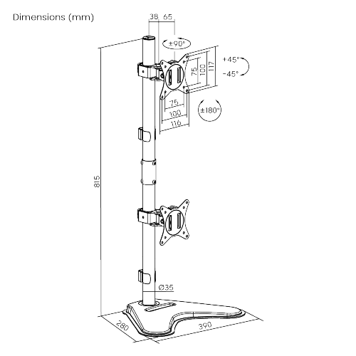 垂直デュアルモニタースチール関節式モニタースタンド LDT66-T02V  ほとんどの17''-32''モニター用 from china(chinese)