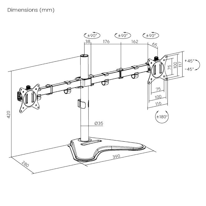 Dual-Monitor Steel Articulating Monitor Stand LDT66-T024 For most 17”-32” monitors from china(chinese)