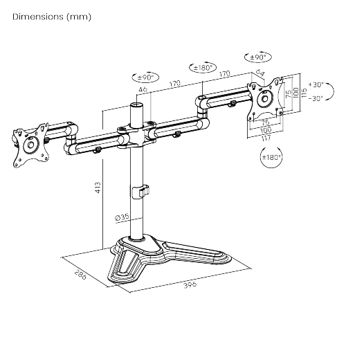 デュアルモニタープレミアム関節式アルミニウムモニタースタンド LDT30-T024 エレガンスな外観と人間工学を組み合わせる from china(chinese)