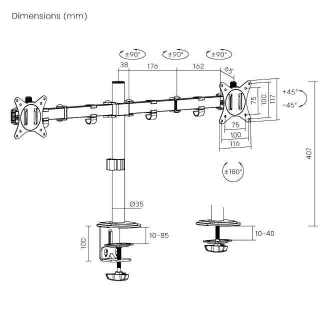 Dual-Monitor Steel Articulating Monitor Mount LDT66-C024 For most 17”-32” monitors from china(chinese)