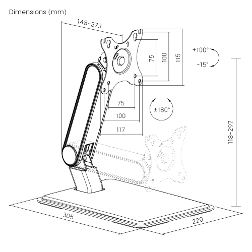 Adjustable Touch Screen Monitor Desk Stand LDT73-T01 For most 17"-32" Monitors from china(chinese)