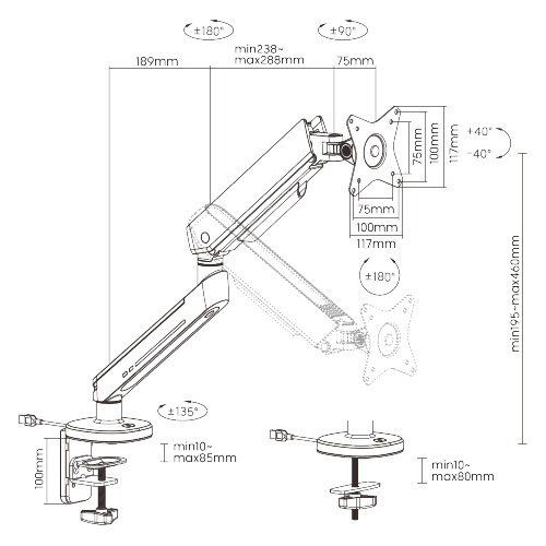 RGB Lighting Gaming Monitor Arm with Built-in Control Button LDT54-C012L For Most 17"-32" Monitors from china(chinese)
