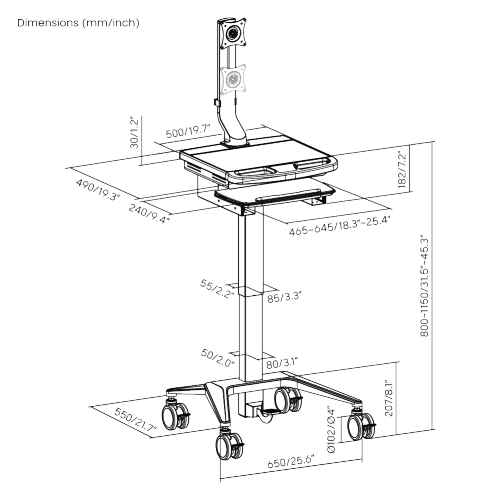 Gas-Lift Medical Cart with Monitor Stand MED01-2 Enhance healthcare space to promote serviceabliity and effciency from china(chinese)