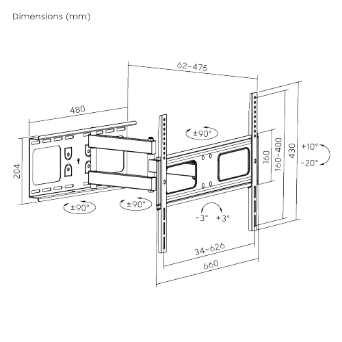 Slim Articulating Full-Motion TV Wall Mount (Australia Stud Solution) LPA36-463A For most 37"-70" curved & flat panel TVs from china(chinese)