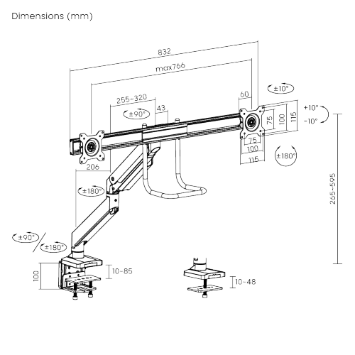 Dual Monitors Aluminum Heavy-Duty Gas Spring Monitor Arm with Handle LDT23-C022 For Most 17"~32" Monitors from china(chinese)