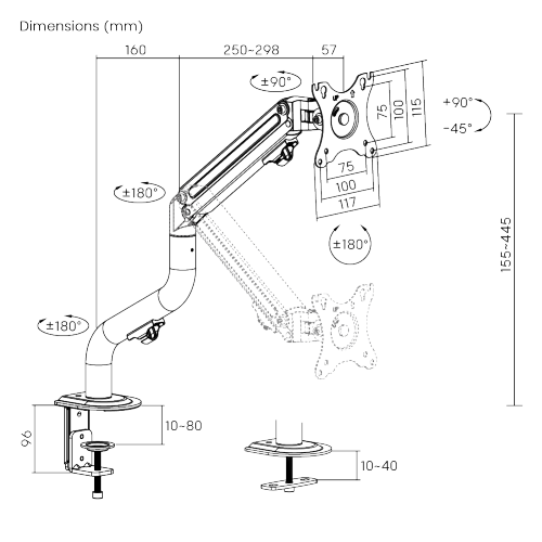 シングルモニターパイプ型カウンターバランススプリングアシストモニターアーム LDT71-C012N ほとんどの17"~32"モニター用 from china(chinese)