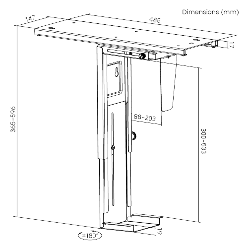 SOPORTE AJUSTABLE PARA CPU DEBAJO DEL ESCRITORIO CON RIEL DESLIZANTE CPB-5 Ahorrar más espacio para el área de trabajo from china(chinese)