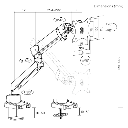 シングルモニターアルミニウムスリムスプリングアシストモニターアーム LDT20-C012 ほとんどの17"-32"モニター用 from china(chinese)