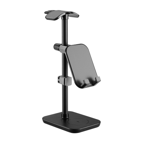 Aluminum Headphone Stand with Wireless Charger and Angle & Height Adjustable Phone Holder HPS01-3D Takes Up Less Room and Frees Up Work Space from china(chinese)