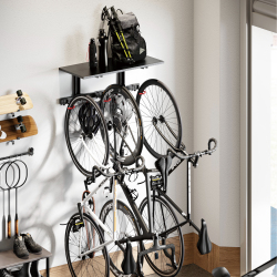 Catch-All Wall Mounted Bike Rack with Overhead Shelf for 3 Bikes