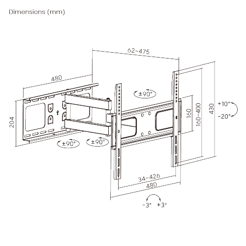 Slim Articulating Full-Motion TV Wall Mount (Australia Stud Solution) LPA36-443A For most 32"-55" curved & flat panel TVs from china(chinese)
