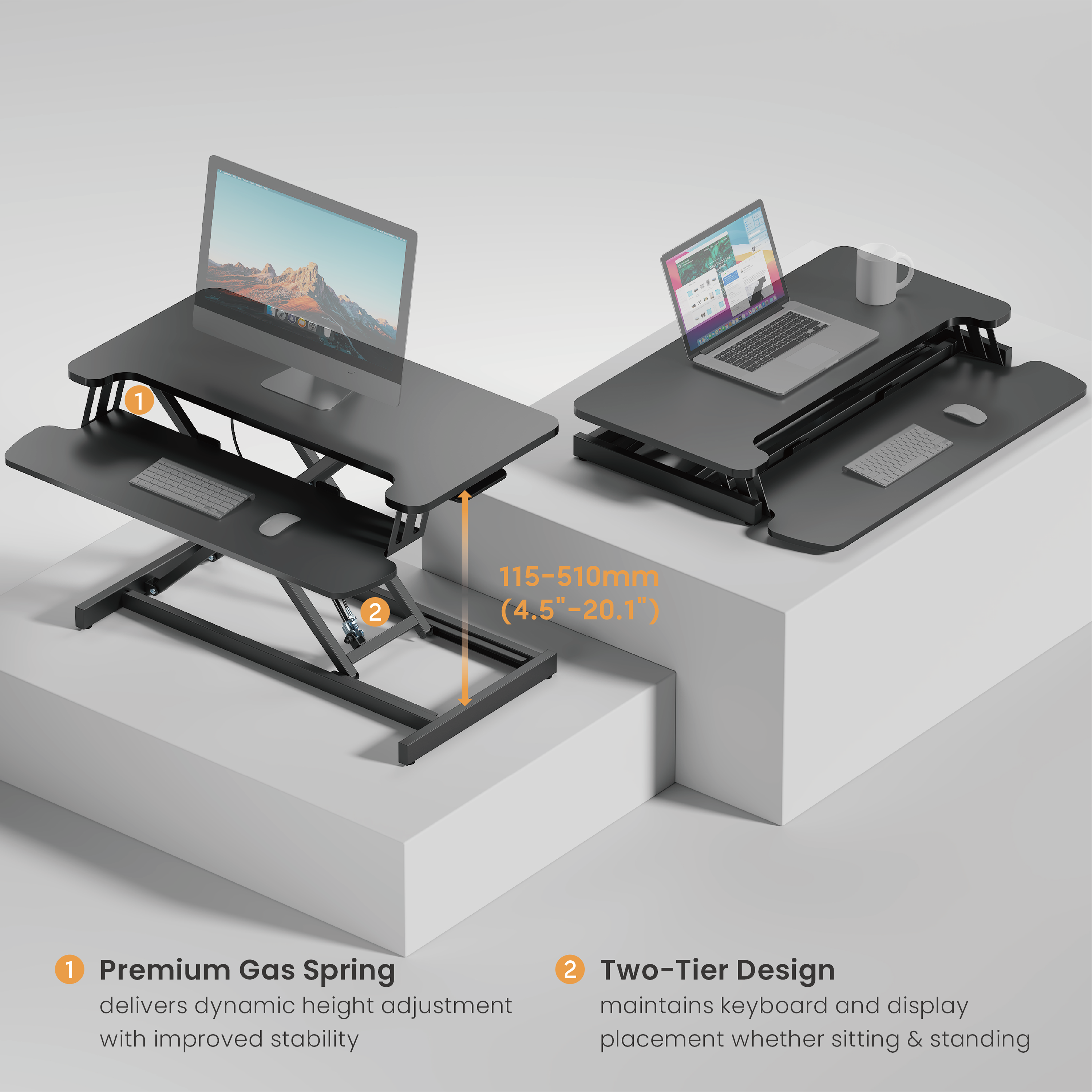 Gas Spring Sit-Stand Desk Converter with Keyboard Tray Supplier