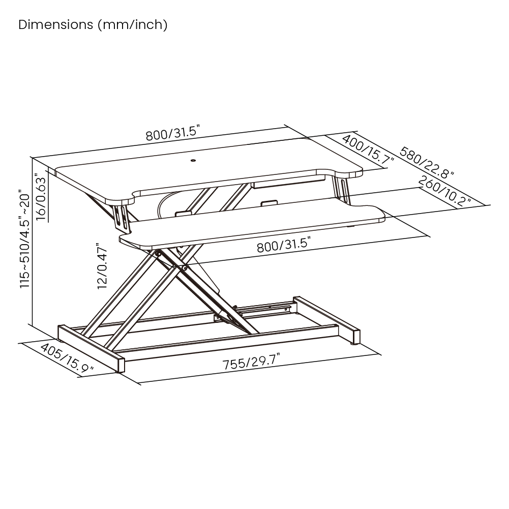Gas Spring Sit-Stand Desk Converter with Keyboard Tray Supplier