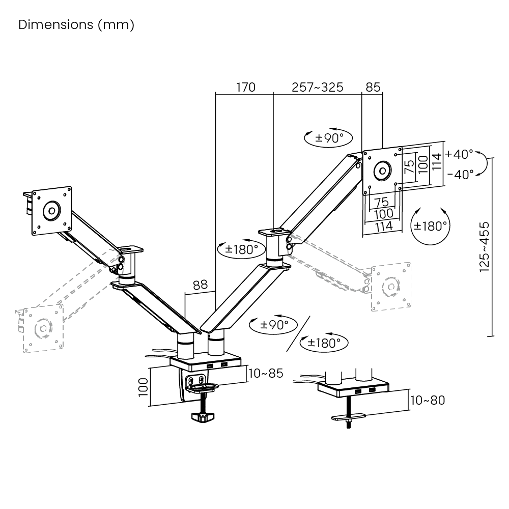 Dual Monitors ARMOR Gas Spring Monitor Arms with USB Supplier and  Manufacturer- LUMI