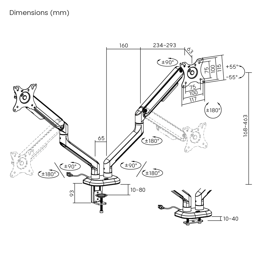 RGB照明付きデュアルモニター用エレメンタルゲーミングモニターアーム
