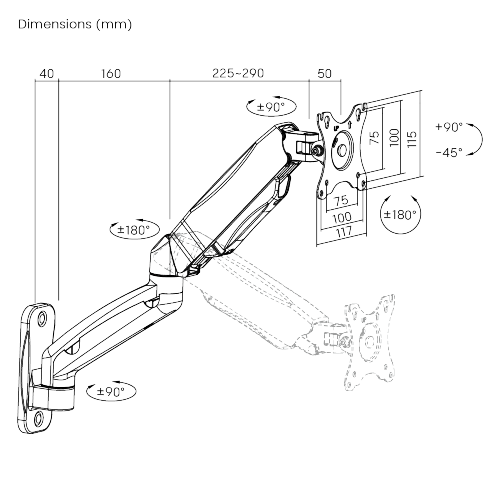 経済的なシングルスクリーン壁掛けガススプリング式モニターアーム LDA31-112 ほとんどの17"-32"フラットおよびカーブモニター用 from china(chinese)