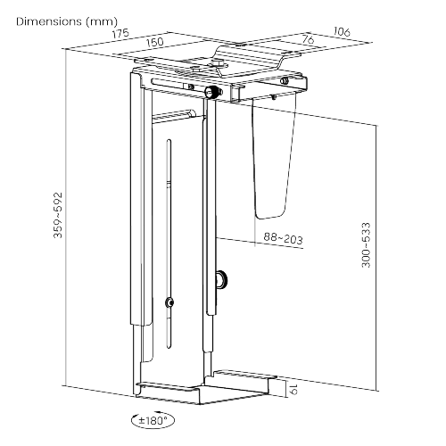 Adjustable Under-Desk/Wall CPU Mount CPB-6 Mount Under Your Desk or on The Wall from china(chinese)