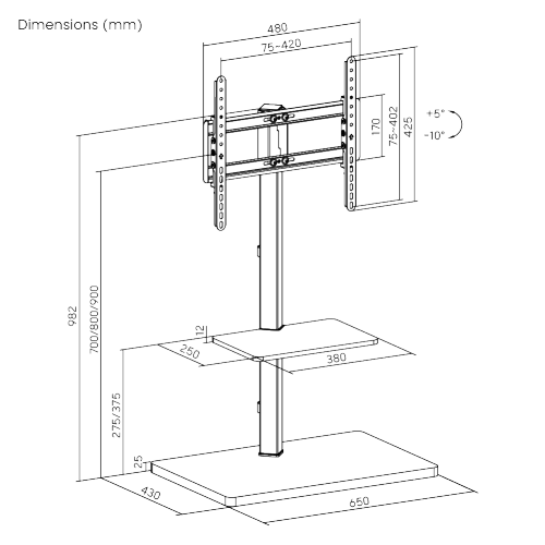 Prism Minimalism TV Floor Stand with Media Shelf FS53-44T-02 Fits up to 65” TVs from china(chinese)