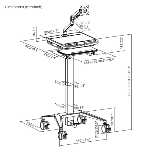 Gas-Lift Medical Cart with Monitor Arm MED01-3 Enhance healthcare space to promote serviceabliity and effciency from china(chinese)